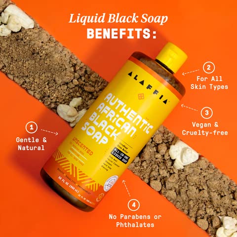 Alaffia Jabón Negro Africano, limpiador multipropósito para rostro, cuerpo y cabello.