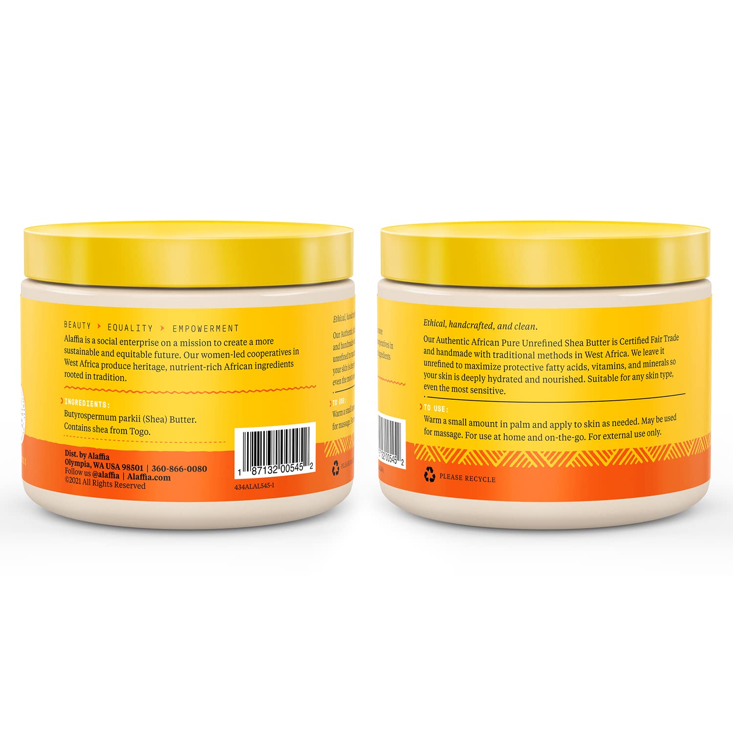Manteca karité sin fragancia, envase 11 oz para piel suave
