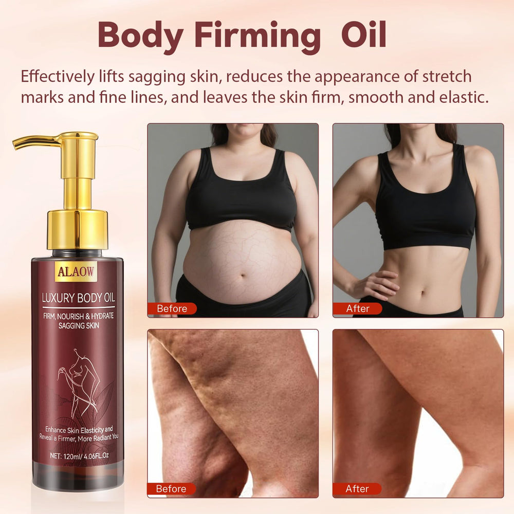 ALAOW Aceite Reafirmante Corporal: textura ligera que se absorbe rápido y nutre profundamente.