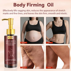 ALAOW Aceite Reafirmante Corporal: textura ligera que se absorbe rápido y nutre profundamente.