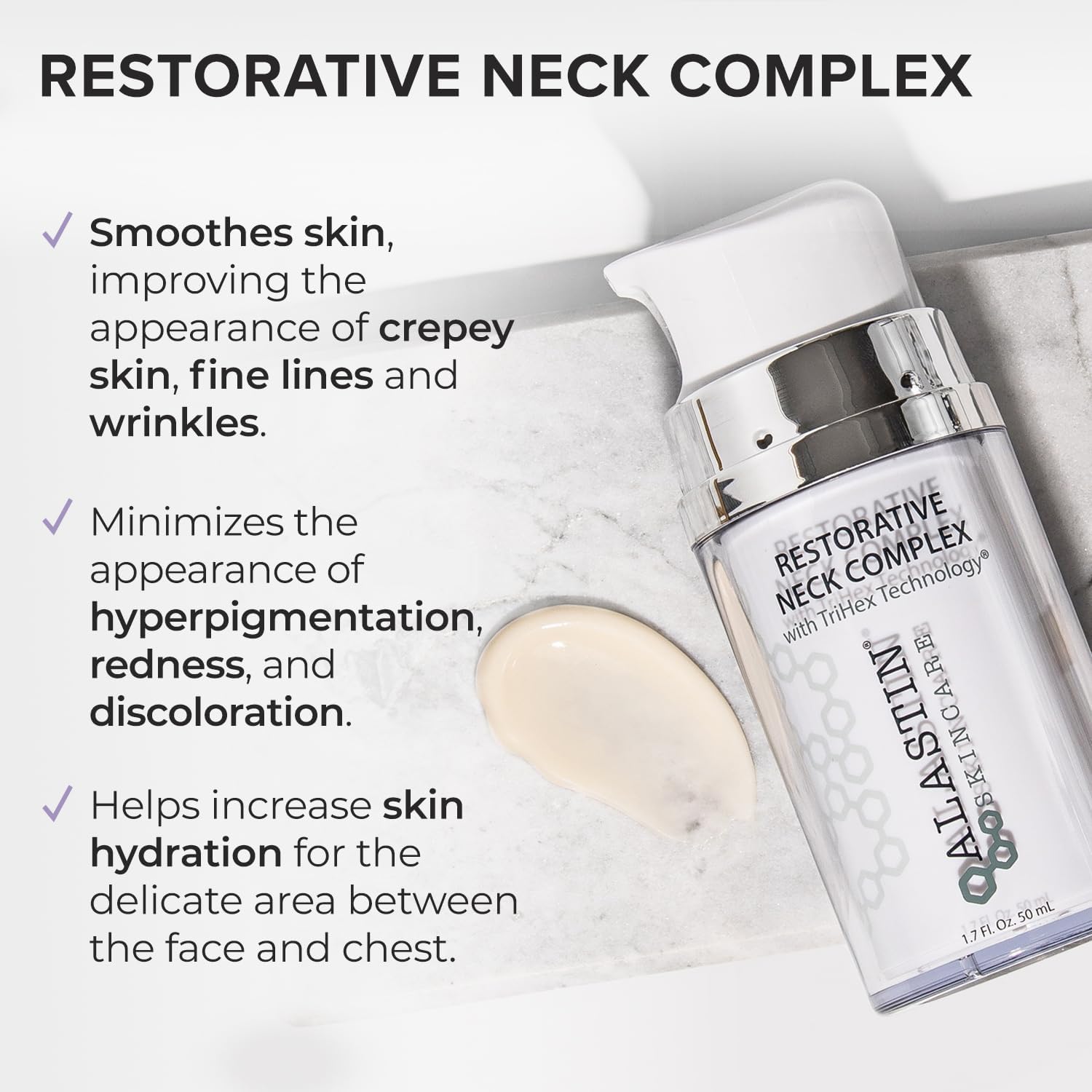 ALASTIN Skincare muestra la textura crema, ideal para hidratación diaria del cuello