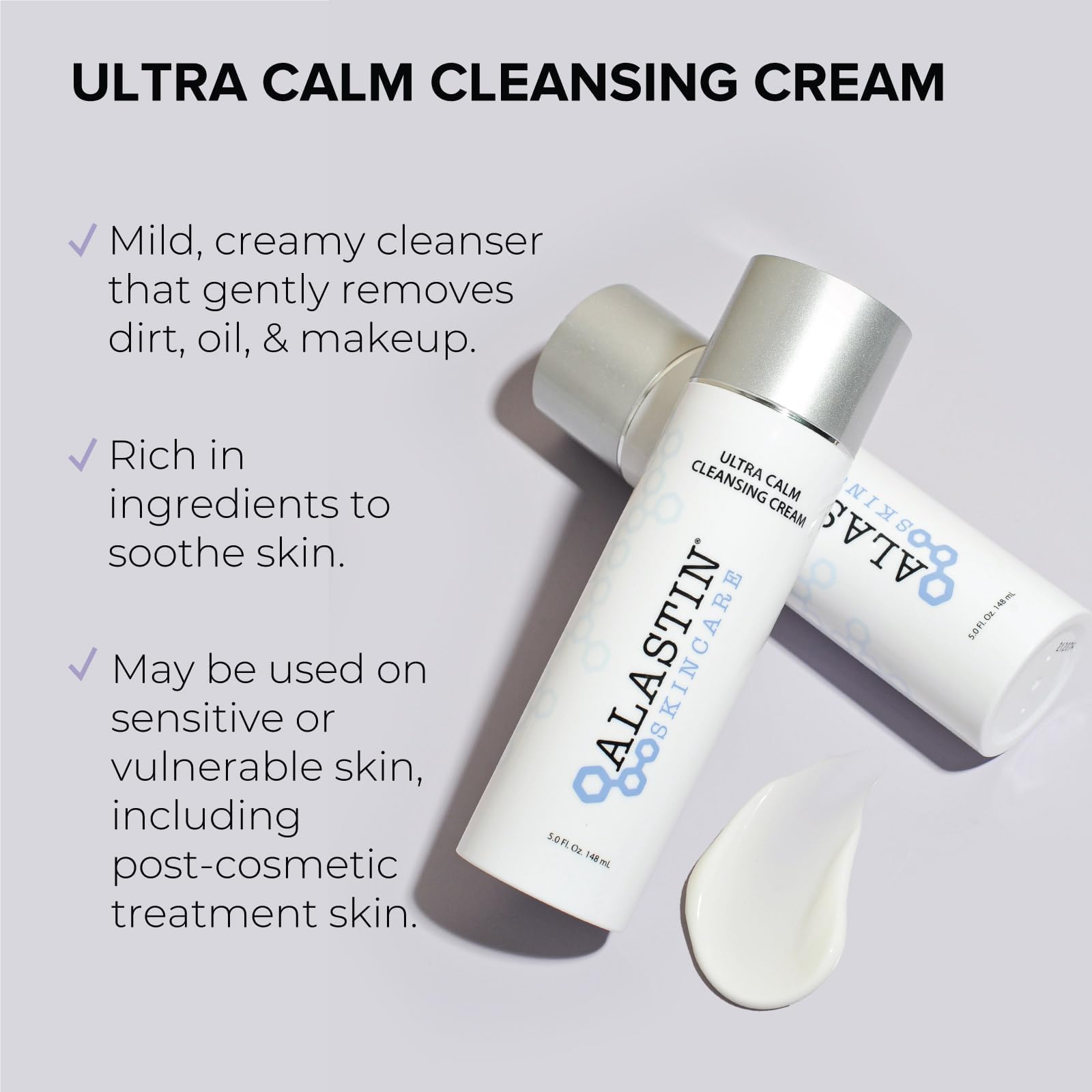 ALASTIN Skincare Ultra Calme, texture-crème-douce, soin hydratant du visage.