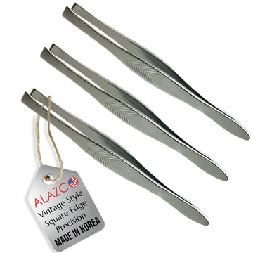 ALAZCO pinza vintage con punta cuadrada estriada, agarre seguro para modelar cejas