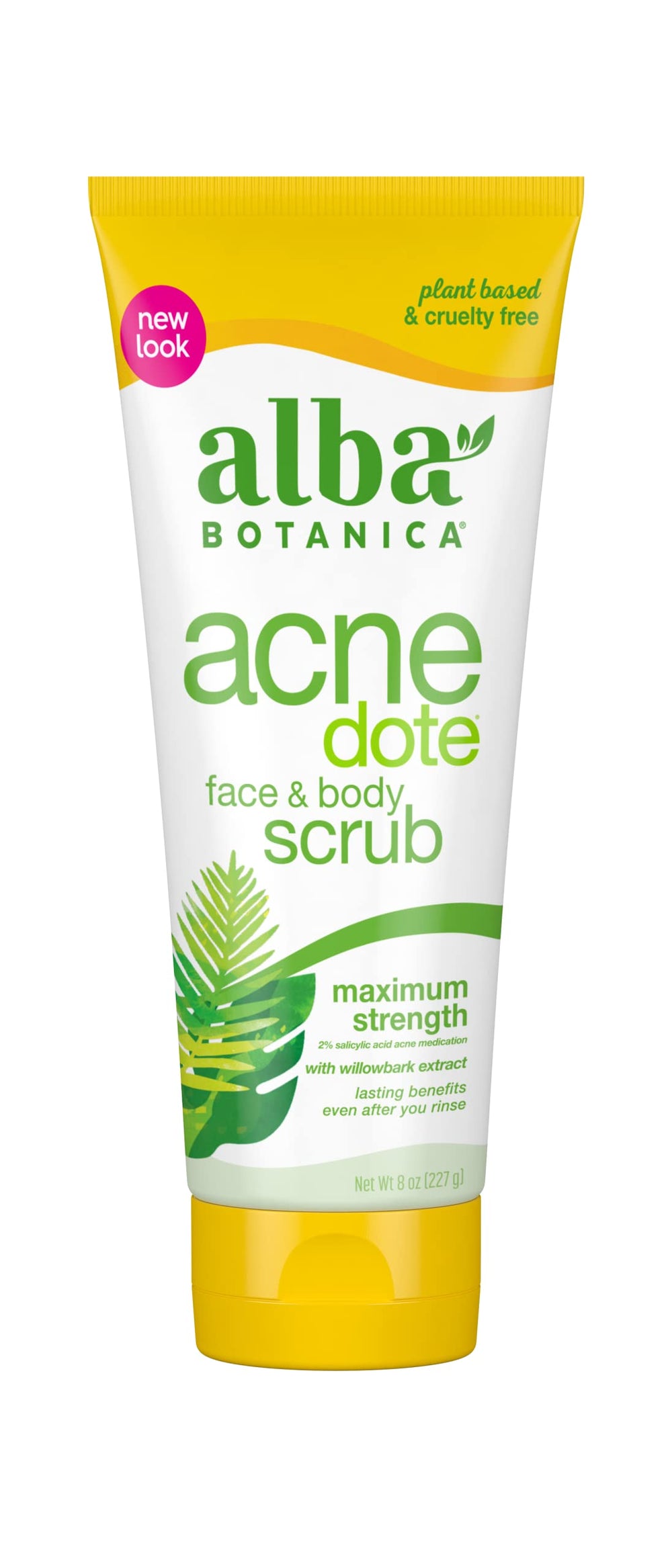 Alba Botanica Acnedote, bote de 8 onzas, exfolia suavemente para prevenir brotes.
