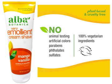 ALBA Botanica Cream Shave Mango Vanilla, textura suave facilita el deslizamiento.