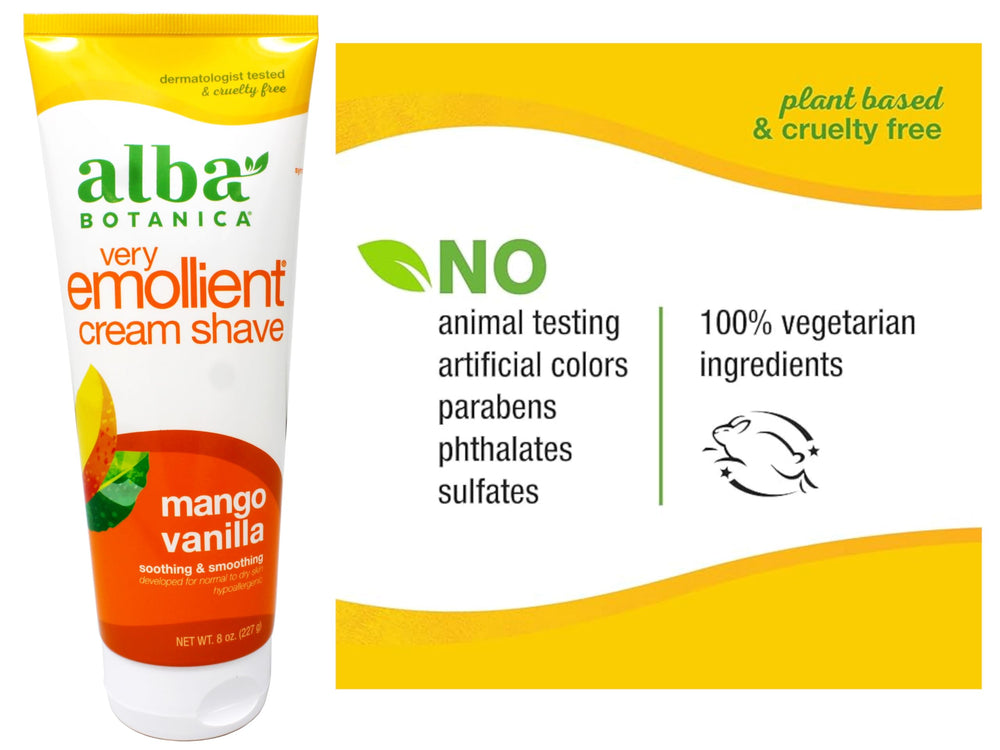 ALBA Botanica Cream Shave Mango Vanilla, textura suave facilita el deslizamiento.