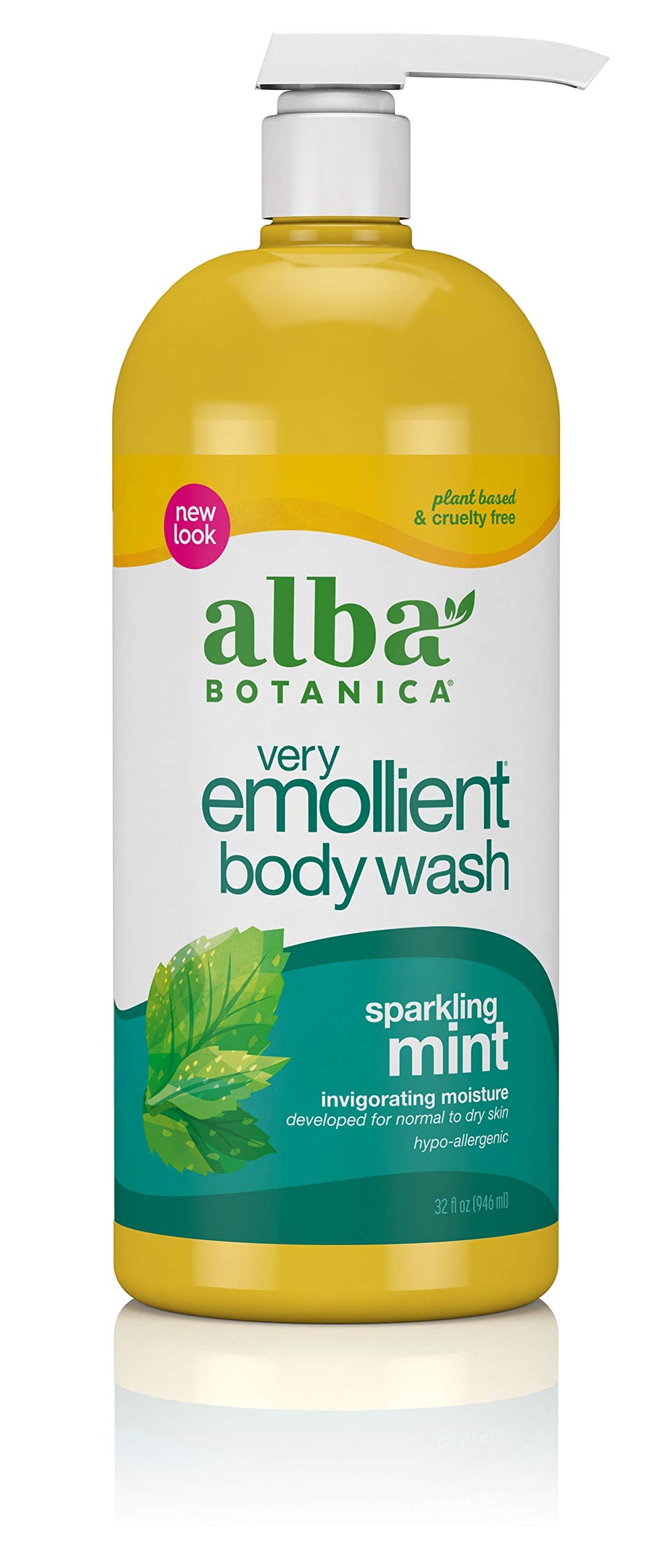 Botella Alba Botanica gel ducha emoliente con menta; experiencia fresca y suave.