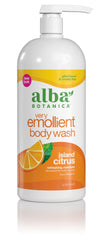 Alba Botanica Isla Cítrica, botella, hidrata suavemente la piel durante la ducha.