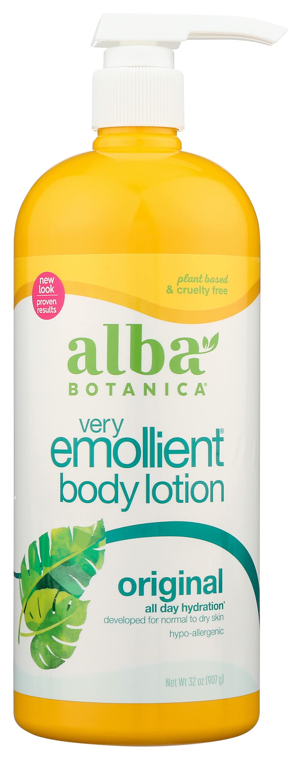 Alba Botanica loción corporal emoliente original, hidratación suave para piel seca tras la ducha.