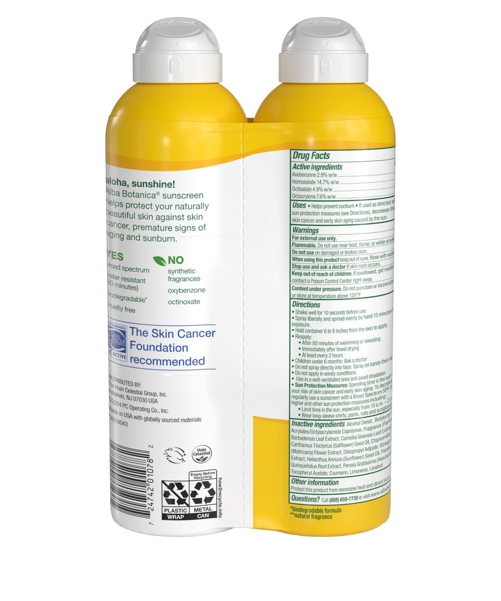 Alba Botanica protector solar hawaiano de coco SPF 50 en aerosol: aplicación rápida para días de playa.
