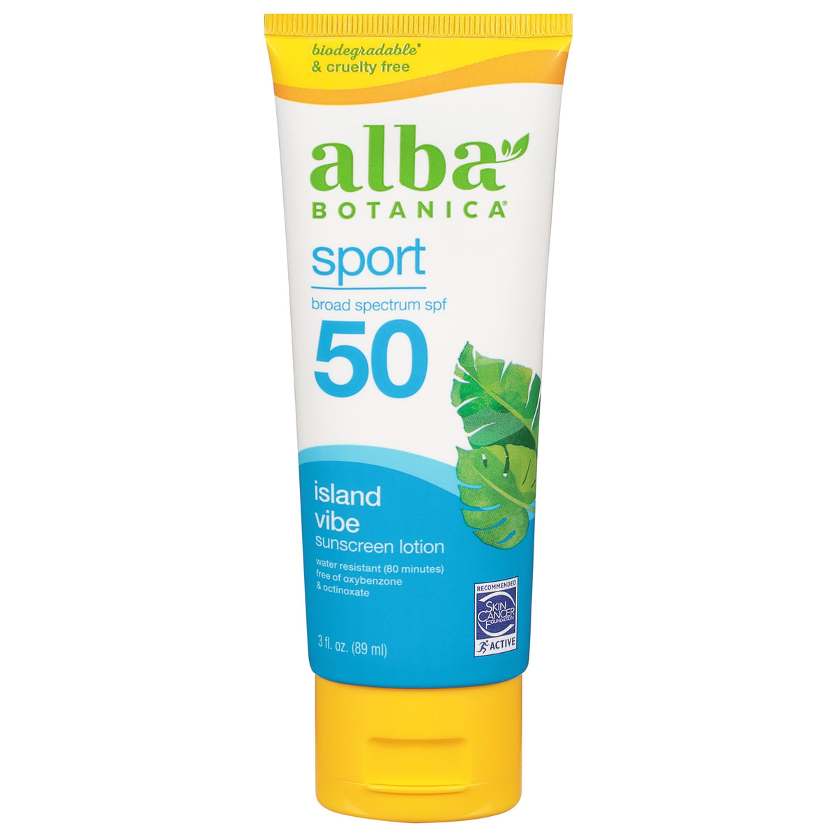 Alba Botanica Sport SPF 50 Island Vibe, botella lista para uso activo.