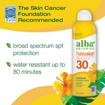 Alba Botanica protector solar en aerosol para rostro y cuerpo: bruma ligera para aplicación rápida.
