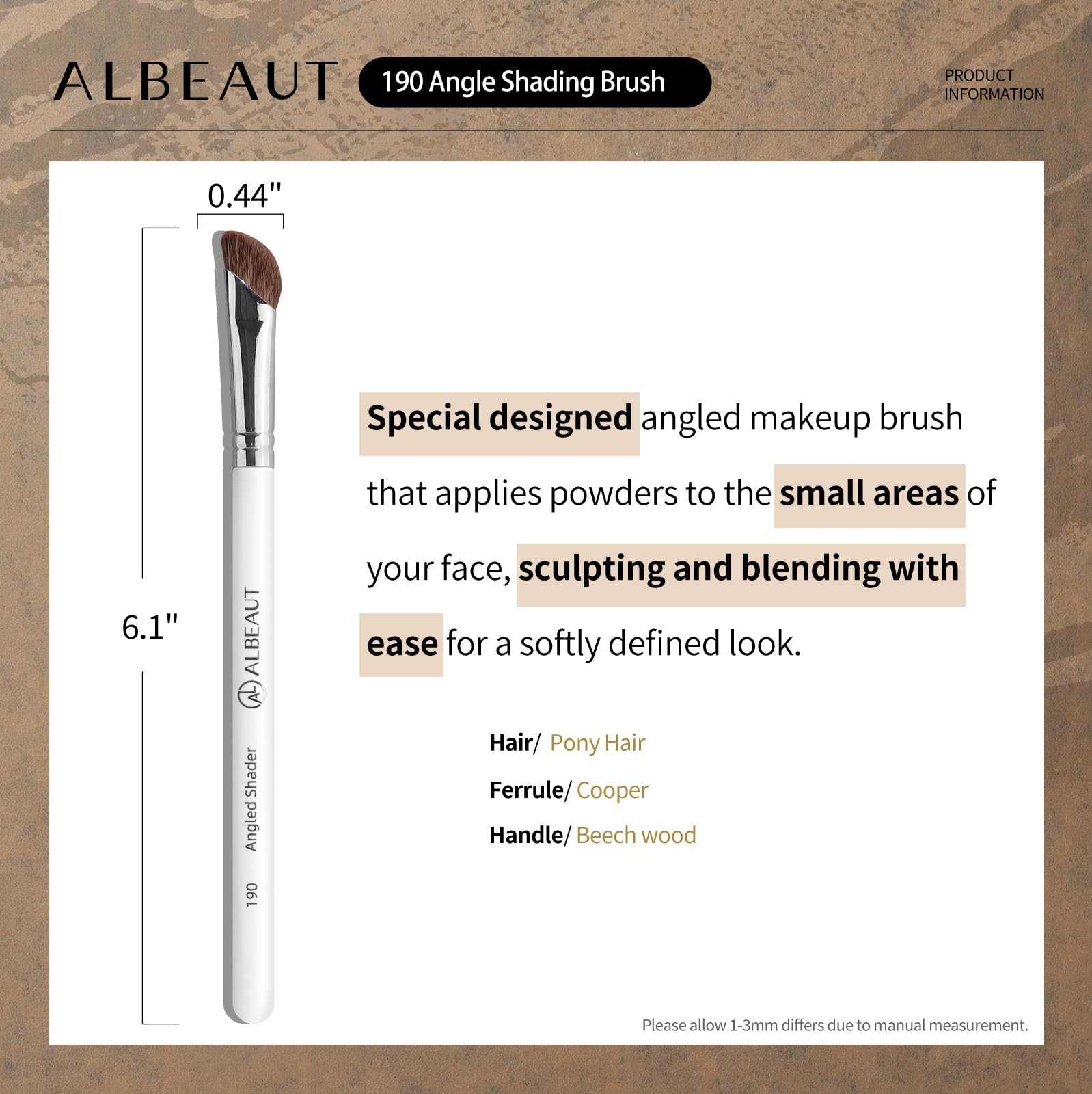 ALBEAUT Pincel contorno facial fino para acabado definido