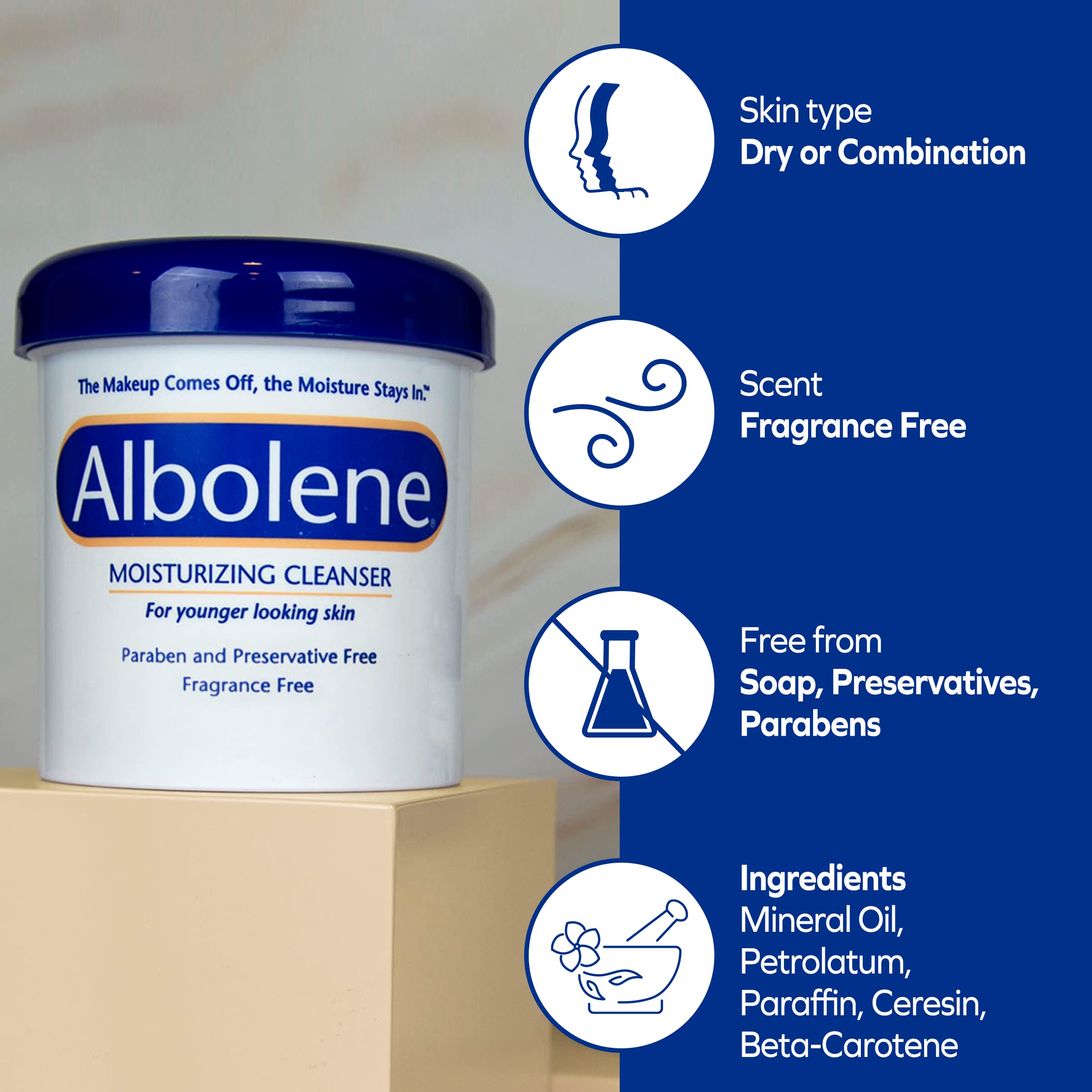 Albolene: adecuado para todo tipo de piel y rutina rápida.