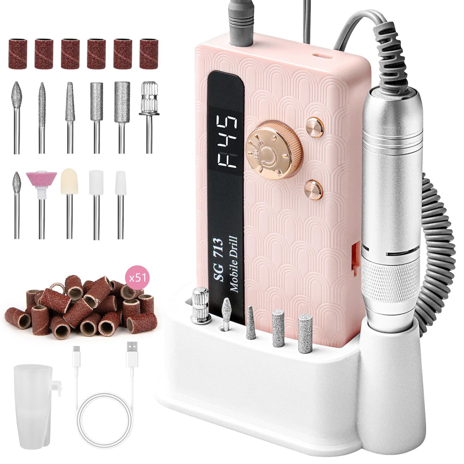 Aleanu Lima eléctrica 45000 RPM con pantalla de iluminación, para resultados de calidad en uñas acrílicas y gel.