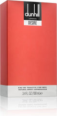 Alfred Dunhill Desire Red, frasco con diseño clásico para estantería.