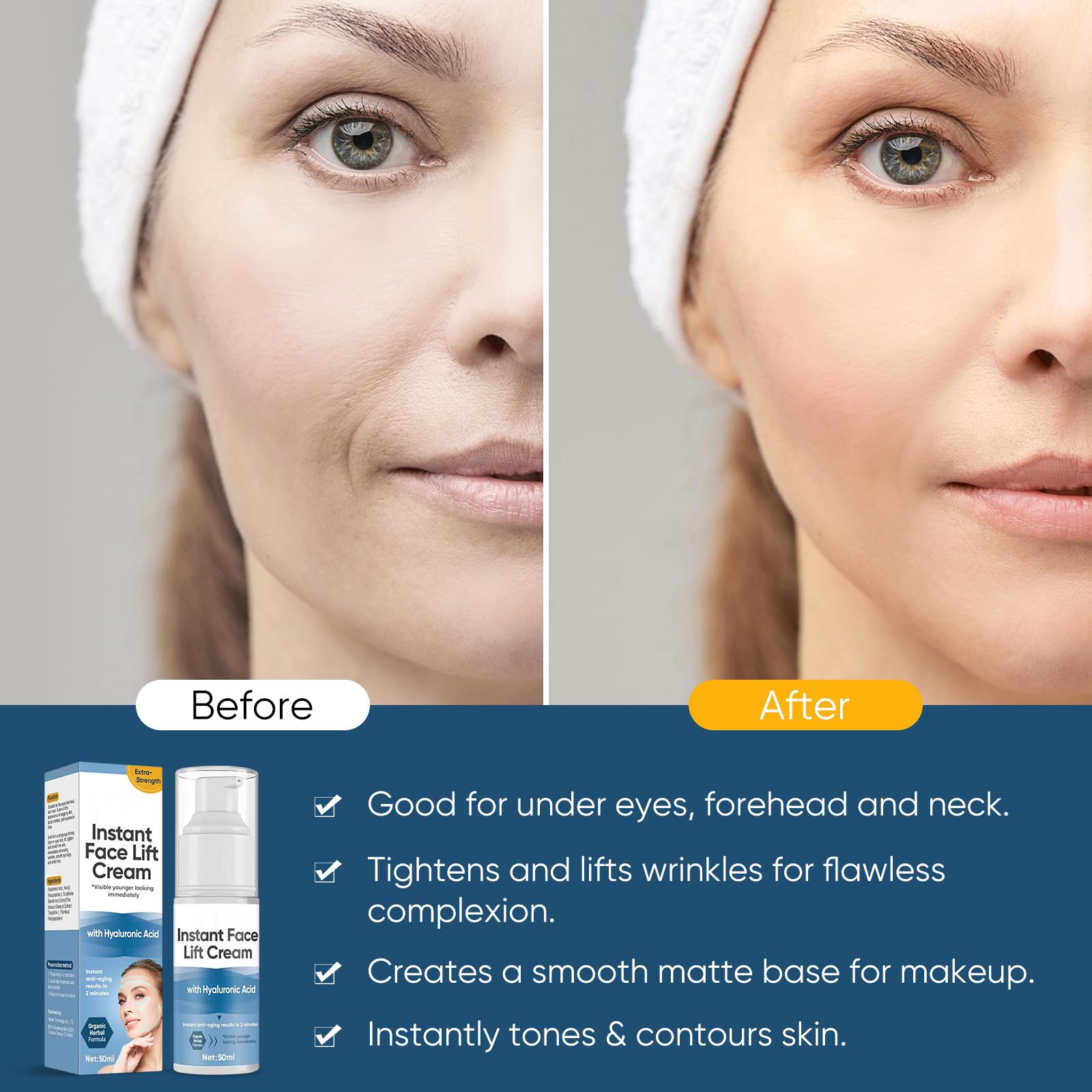 ALFREVER Crema Lifting Instantáneo: ácido hialurónico para hidratación y firmeza.