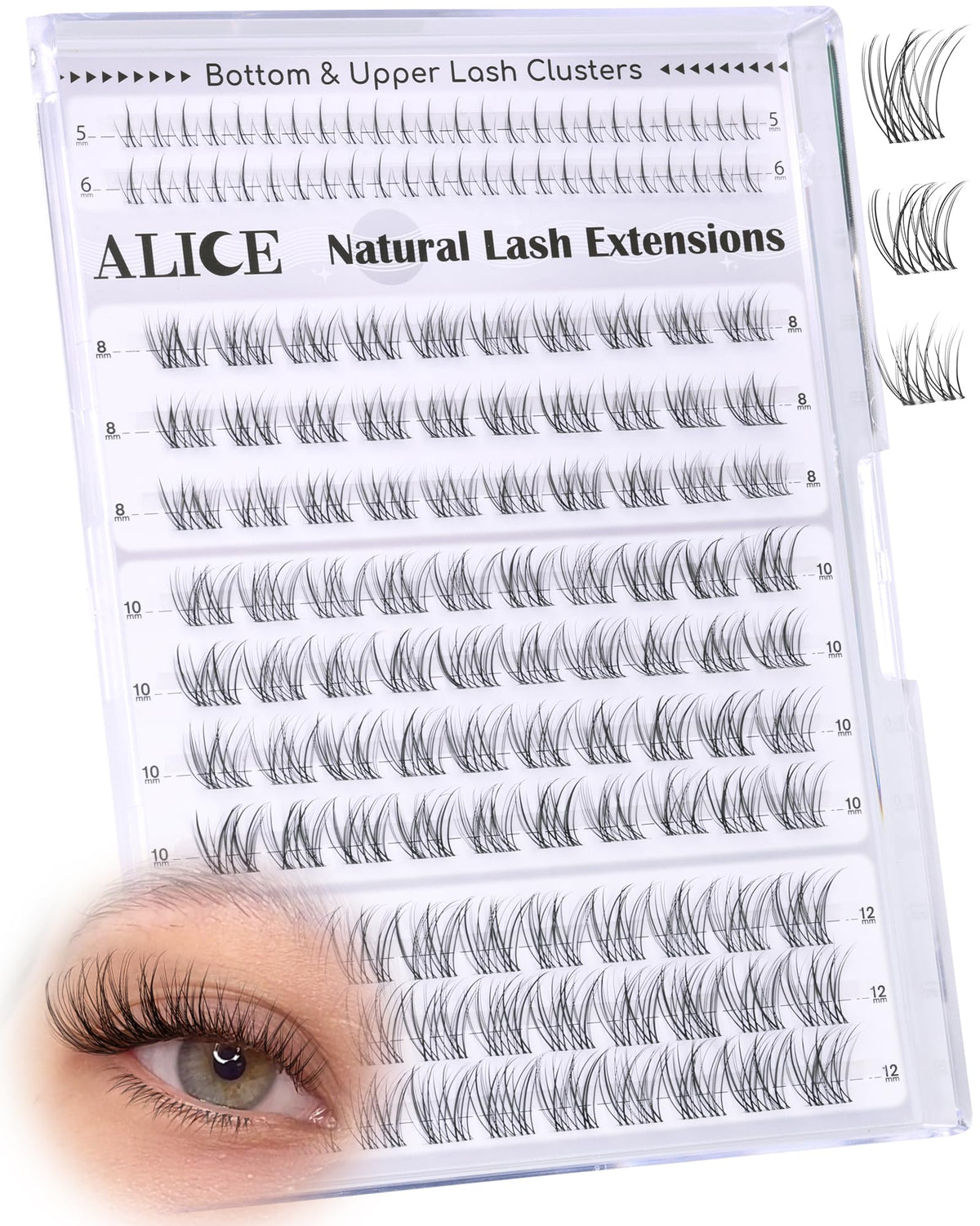 ALICE cilios agrupados naturales 8-12mm con banda clara para un look suave