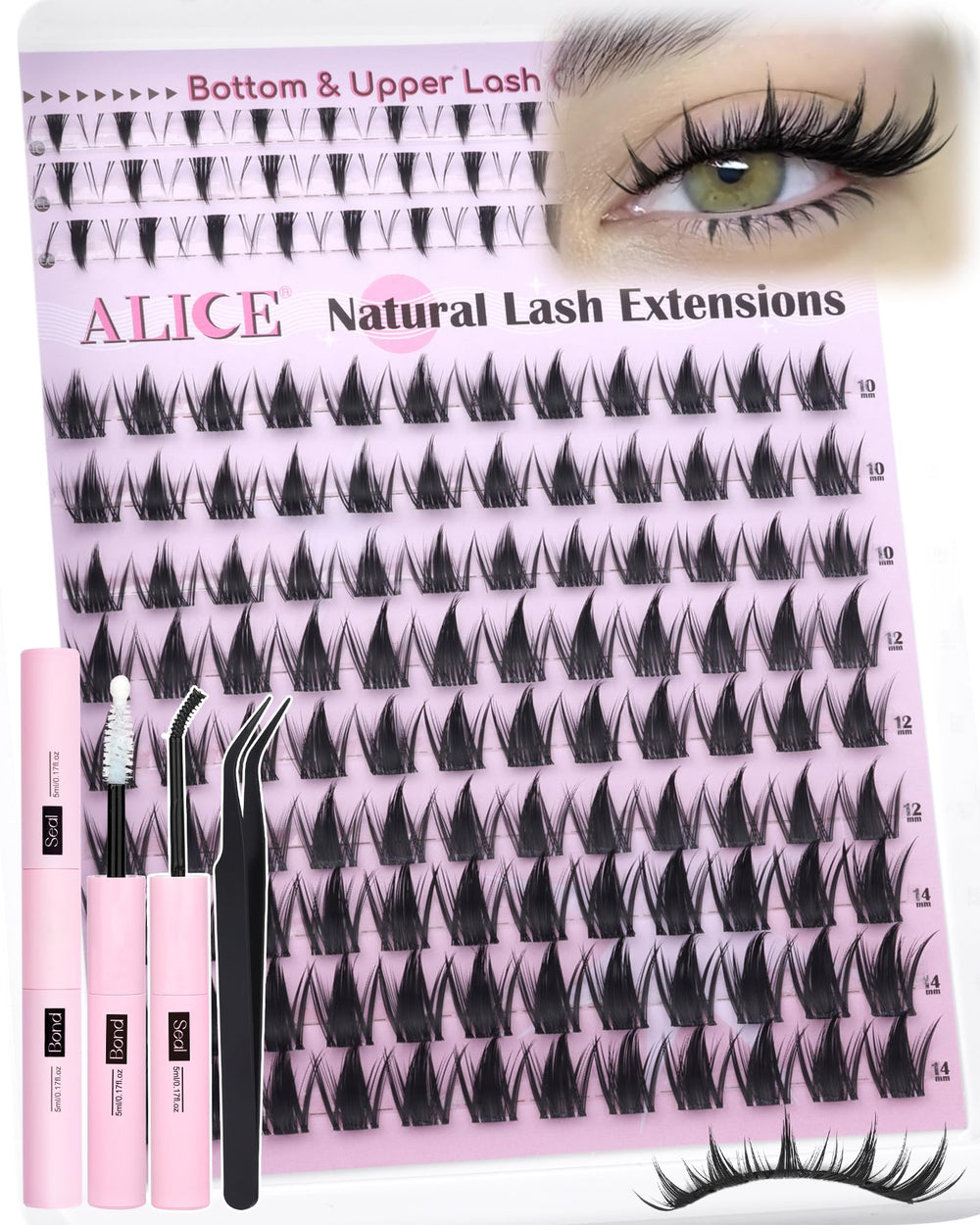 ALICE Manga Lash Clusters kit, cinta clara, para un look natural de pestañas