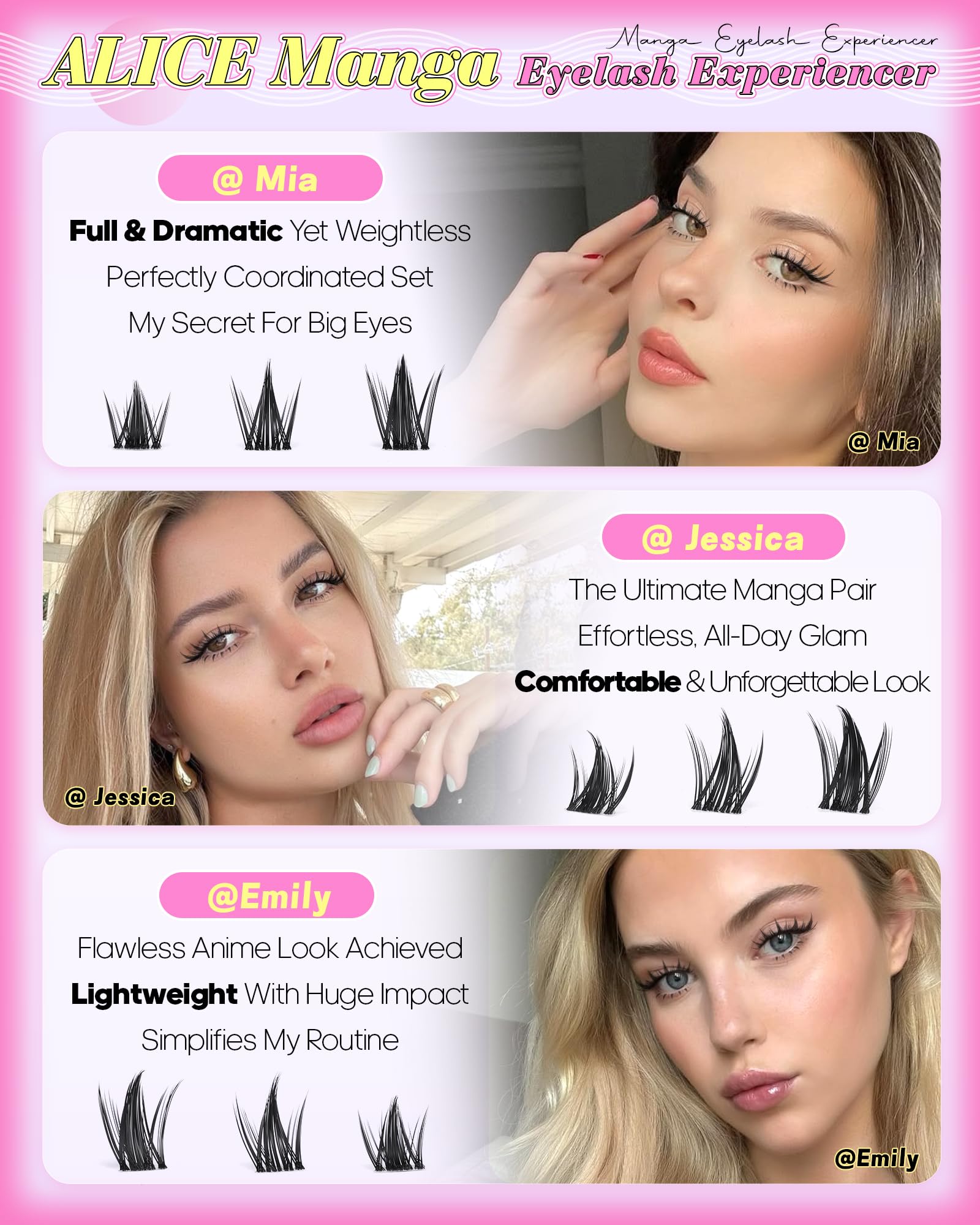 ALICE Manga Lash Clusters kit, clusters inferiores 5-7mm, para base suave