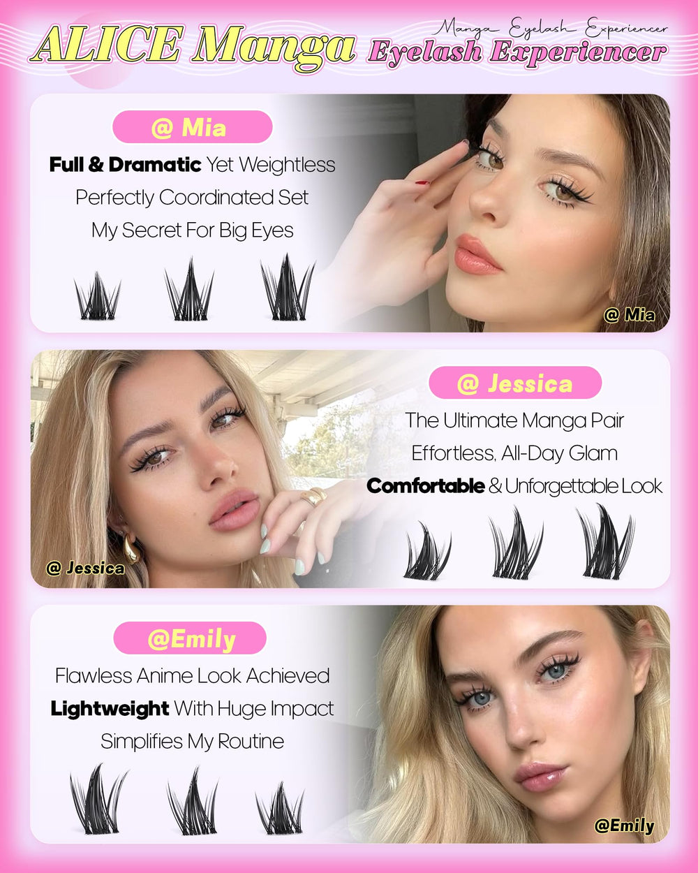 ALICE Manga Lash Clusters kit, clusters inferiores 5-7mm, para base suave