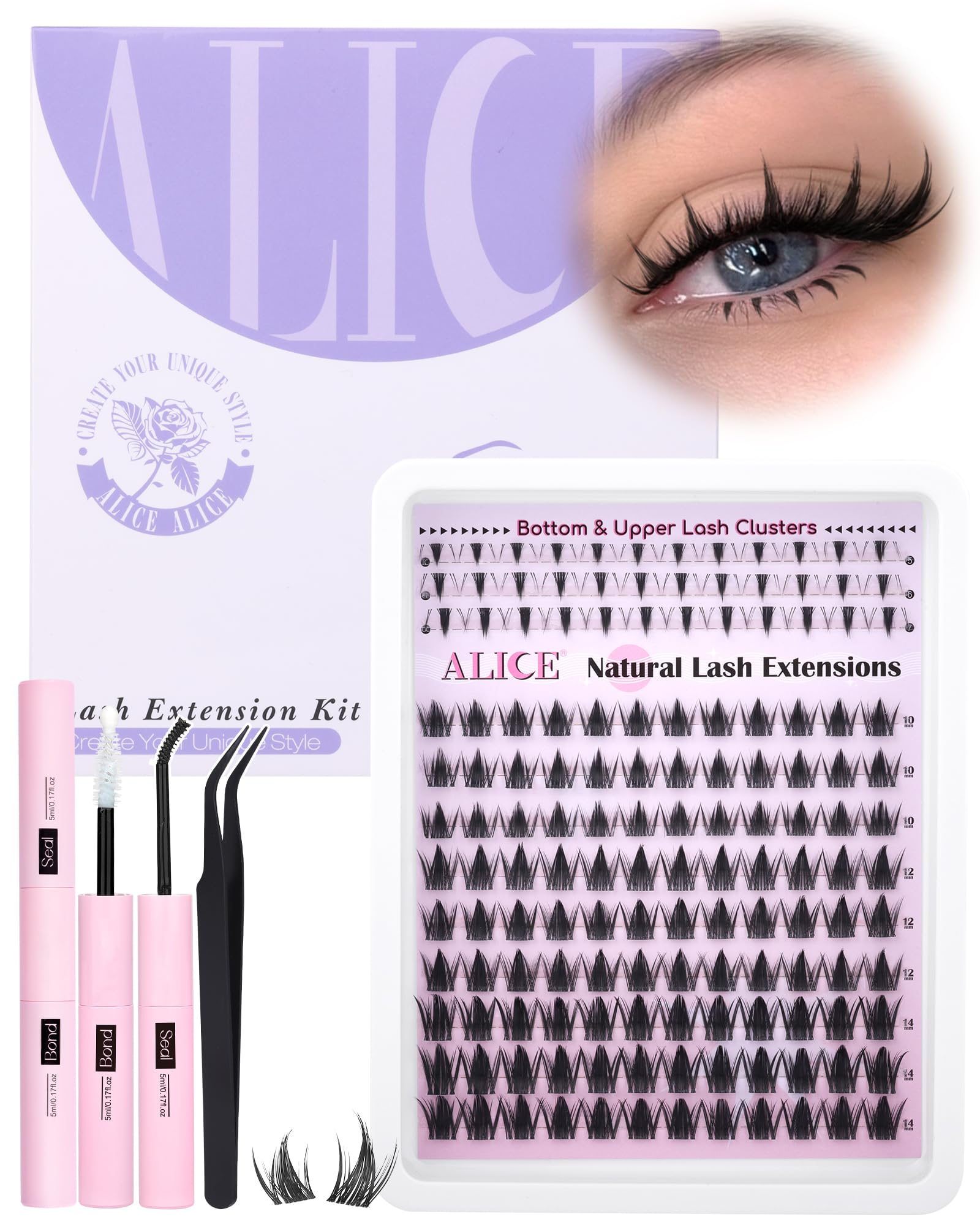 ALICE Manga Lash Clusters kit, versión sin banda visible para discreción