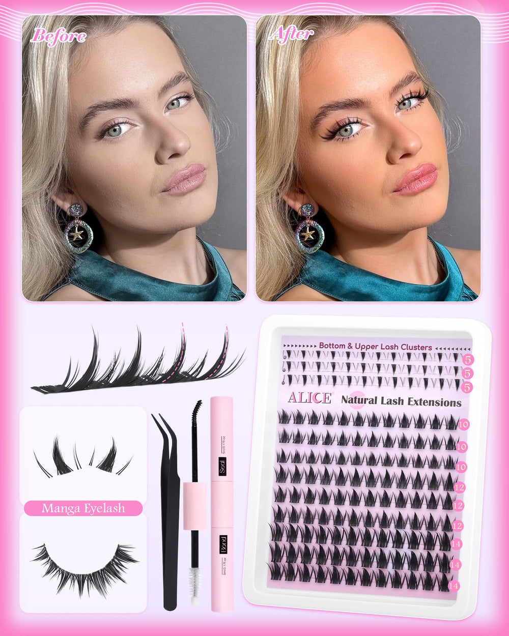ALICE Manga Lash Clusters kit, estuche de almacenamiento para un proceso hazlo tú mismo ordenado