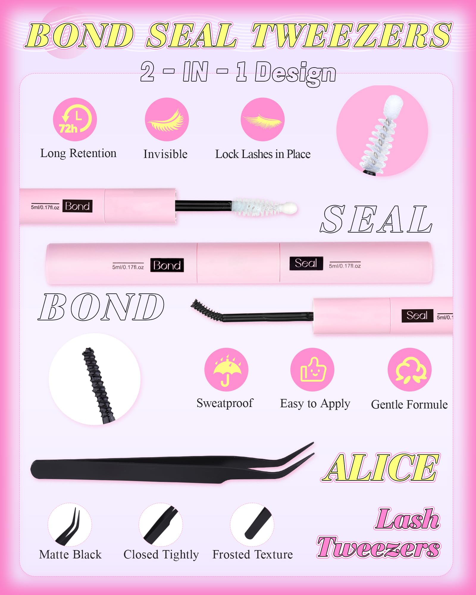 ALICE Manga Lash Clusters kit, pinzas de precisión para colocación exacta