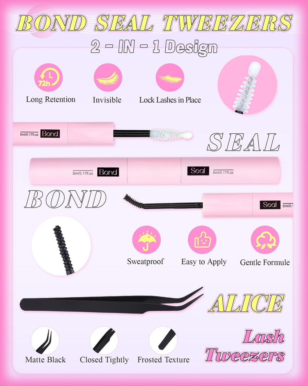 ALICE Manga Lash Clusters kit, pinzas de precisión para colocación exacta