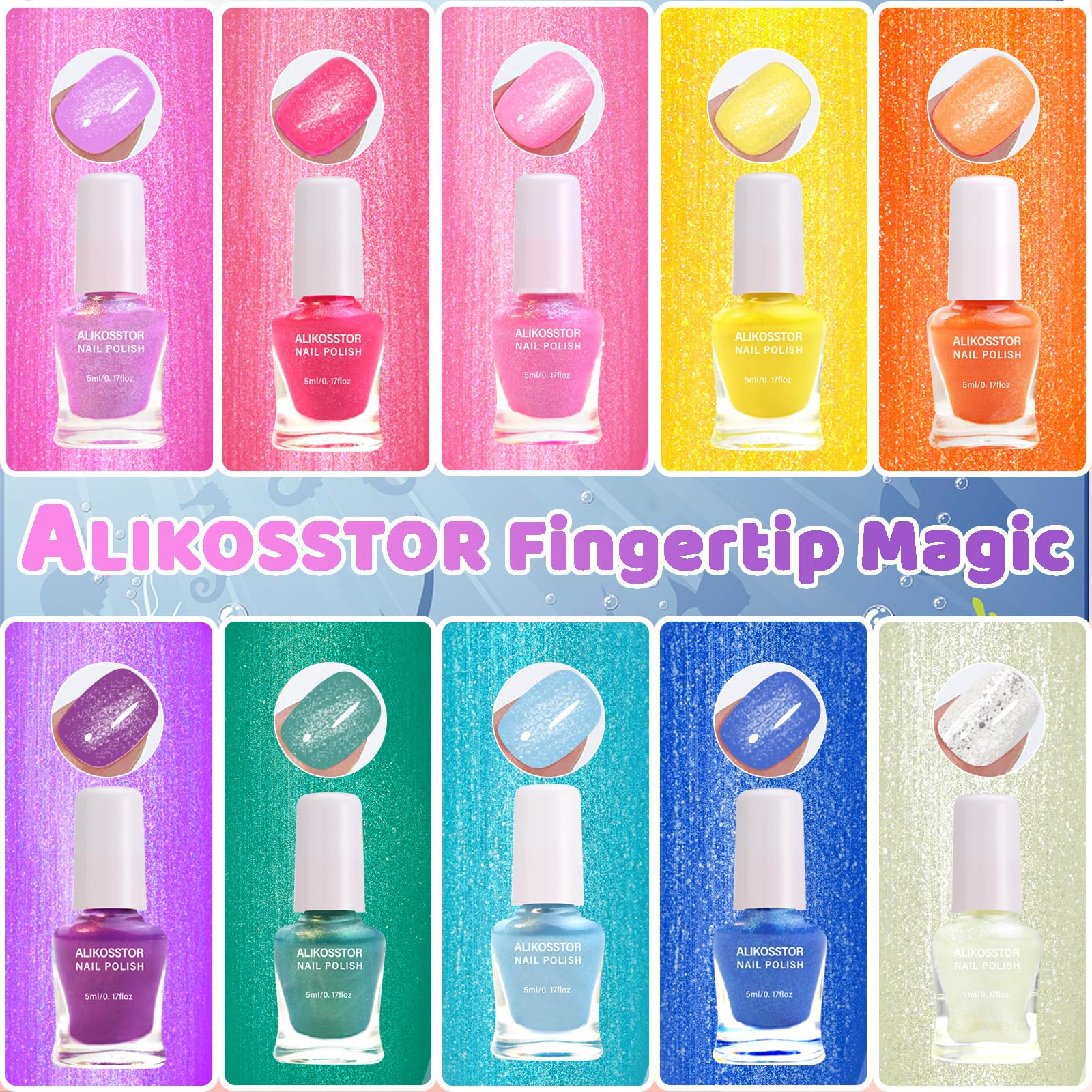 ALIKOSSTOR esmalte rosa y brillo, colores vibrantes para creatividad infantil.