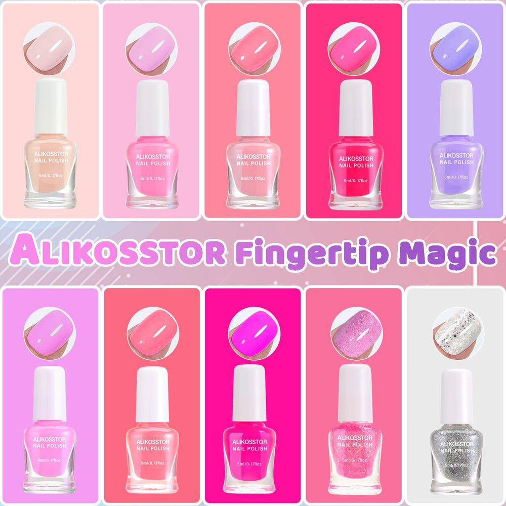 ALIKOSSTOR esmalte para uñas de niños con brillos rosados, acabado llamativo