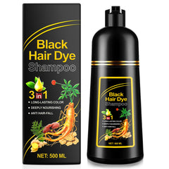 ALIVER Hair Dye Shampoo demonstrates black hair coverage for a refreshed look