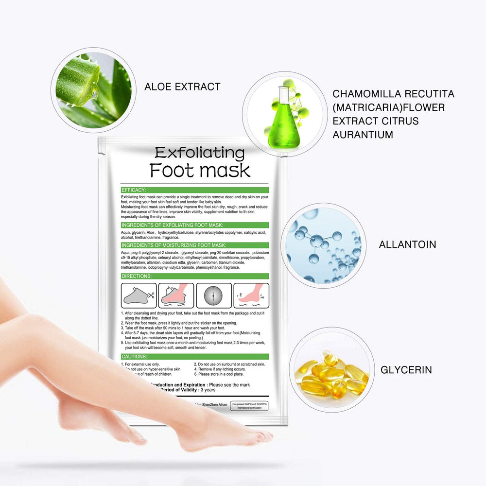 ALIVER mascarilla para pies, textura de piel nourida tras exfoliación