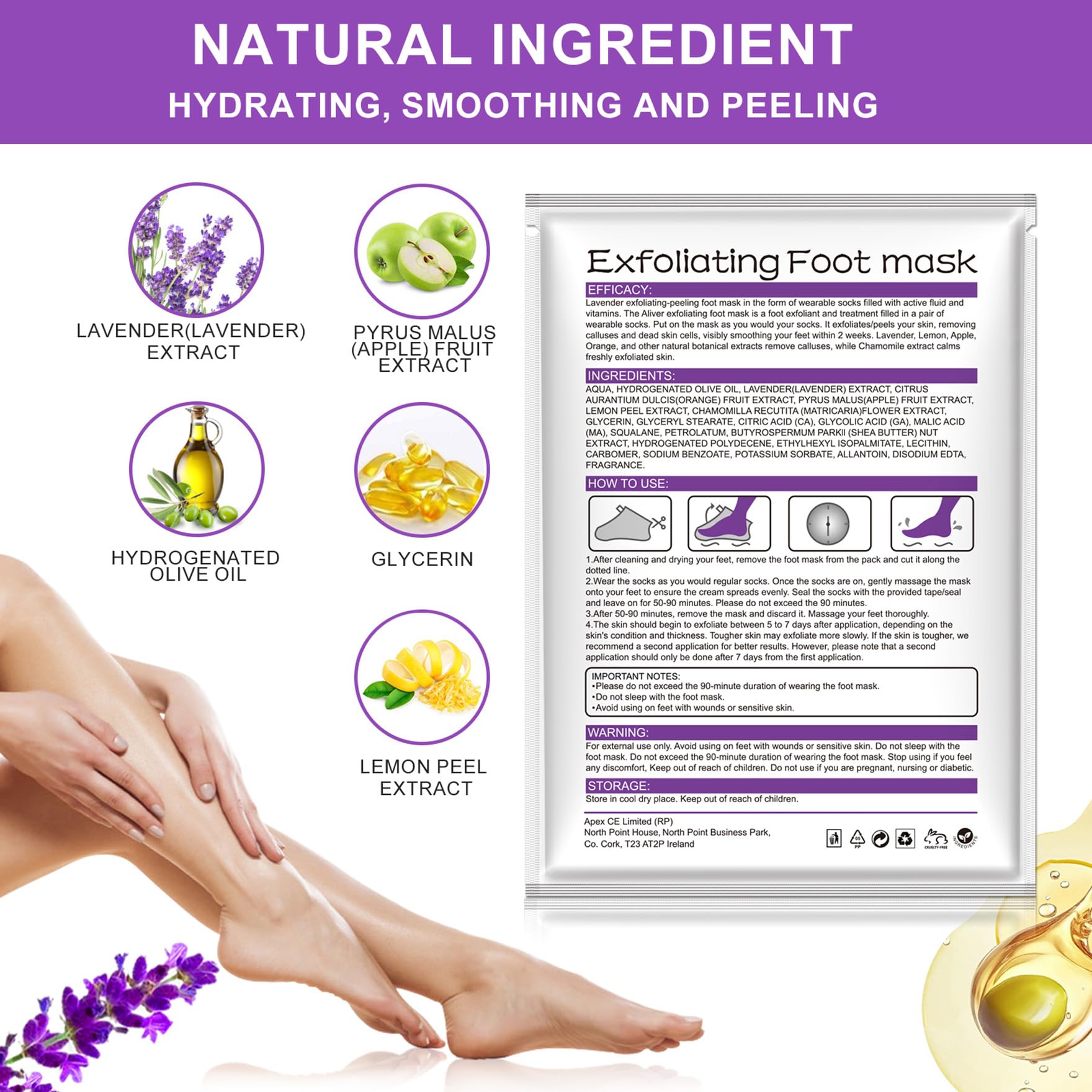 ALIVER pies suaves tras exfoliación con lavanda, cuidado agradable