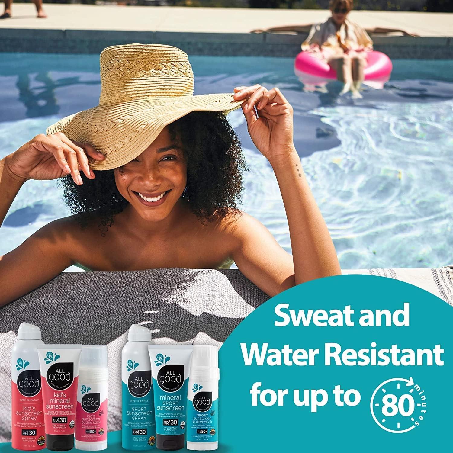 All Good Sunscreen Sport Mineral Lotion tested in water highlighting water resistance