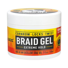 AllDay Locks Braid Gel, bote cercano, fijación duradera para peinados.