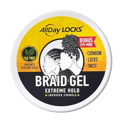 AllDay Locks Braid Gel, acabado brillante que realza estilos trenzados.