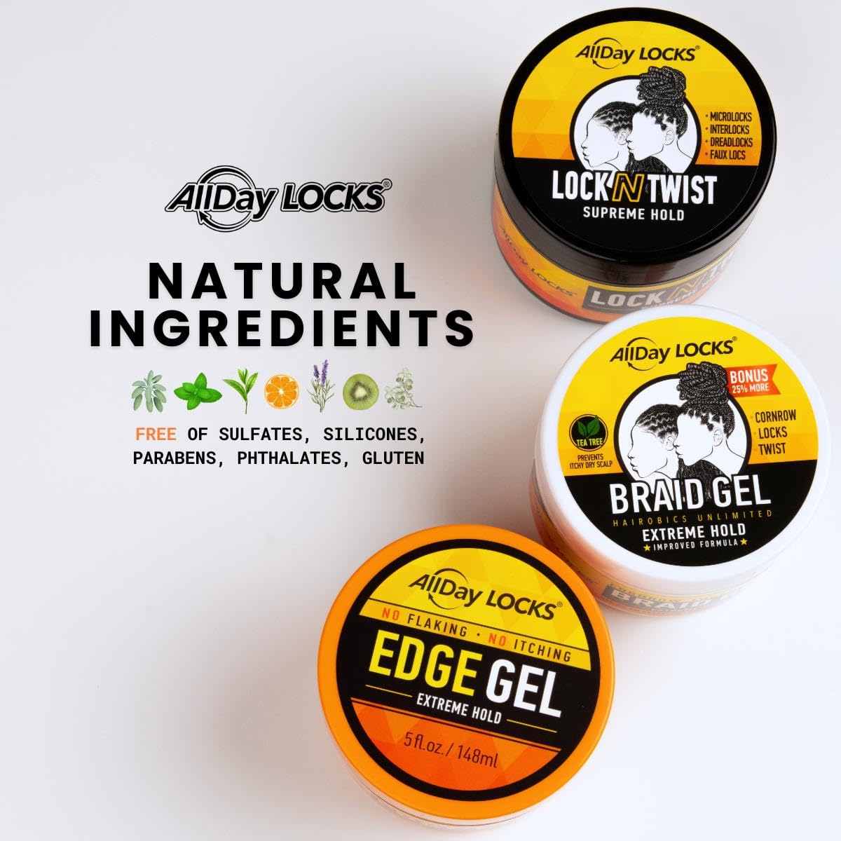 AllDay Locks Braid Gel, perfecto para uso diario y peinados seguros.