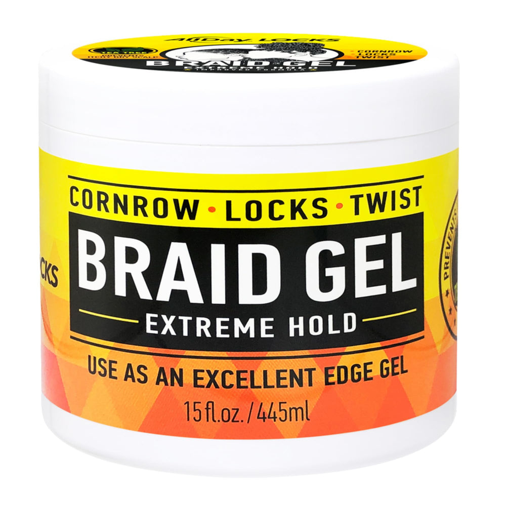 AllDay Locks Gel Tressage: flacon ouvert montrant une tenue extrême sans frisottis.