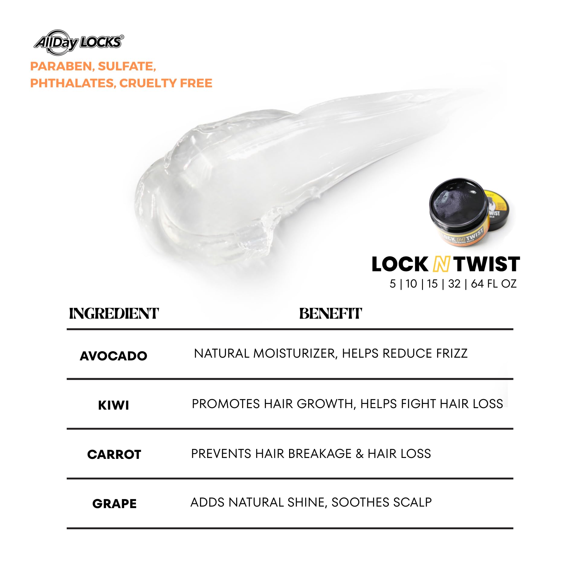 AllDay Locks Lock N Twist, nutrición e hidratación para locs saludables.