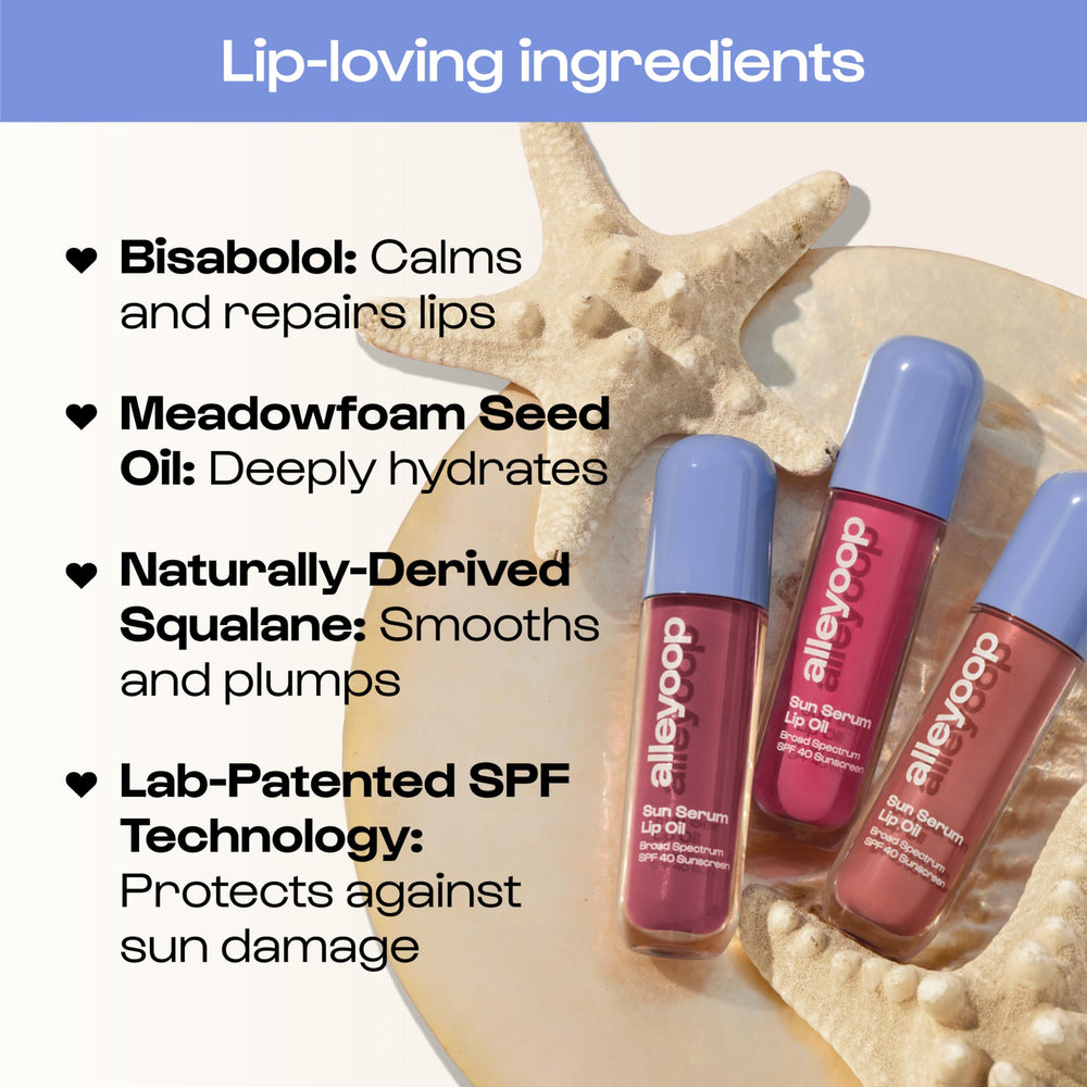 ALLEYOOP Sun Serum Lip Oil SPF 40: tono Whirlwind para un look vibrante.