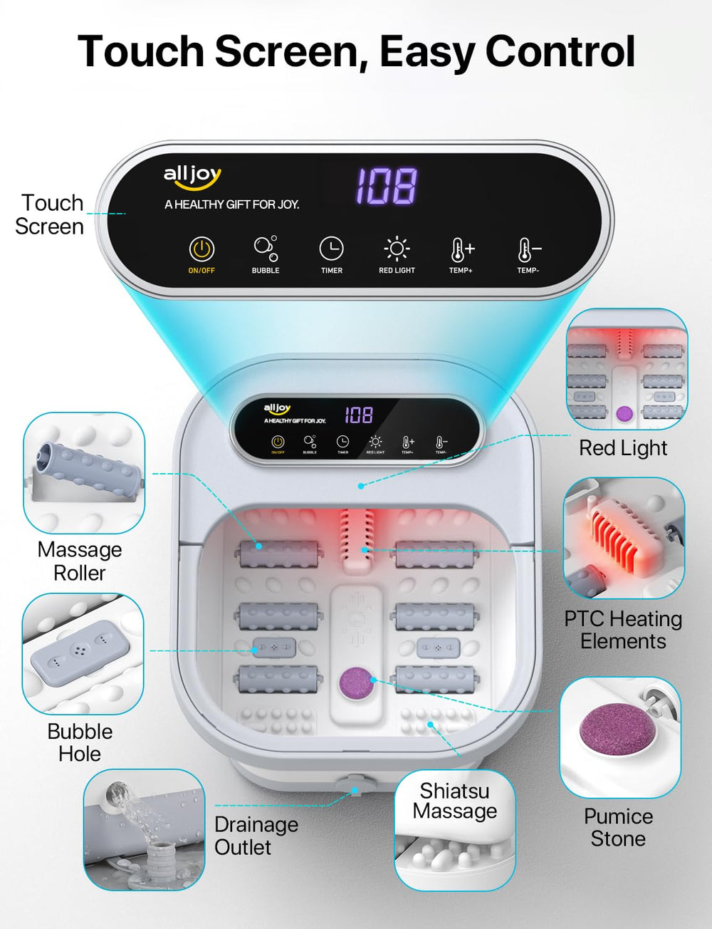 Alljoy Foot Spa burbujas-oxigenadas: burbujas suaves que alivian pies cansados