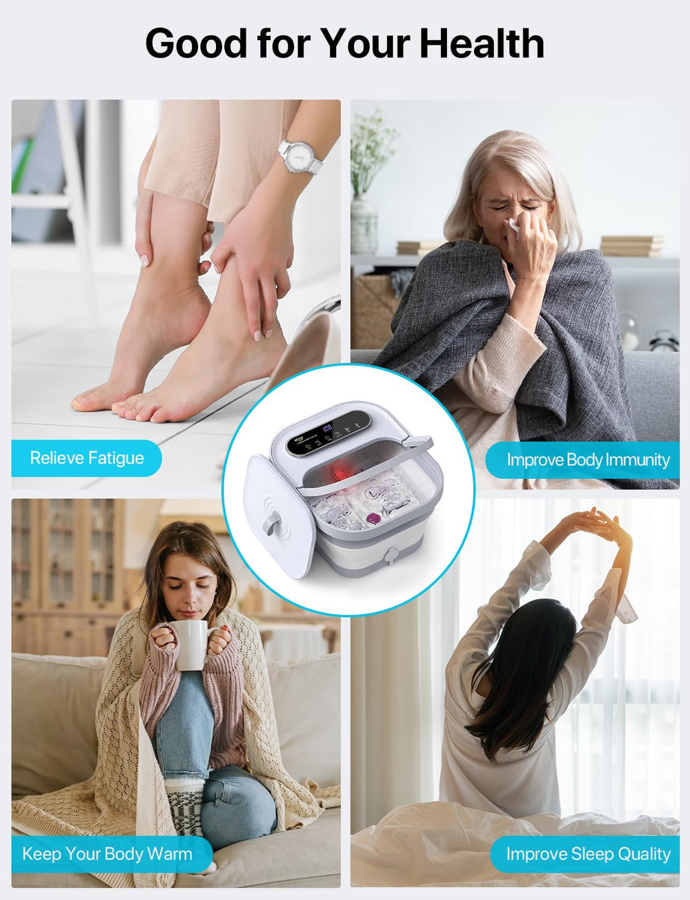 Alljoy Foot Spa mano-frontal: asa práctica facilita transporte seguro