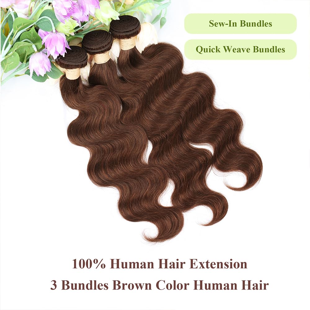 ALLRUN cabello brasileño virgen color chocolate marrón 4 para estilos cálidos
