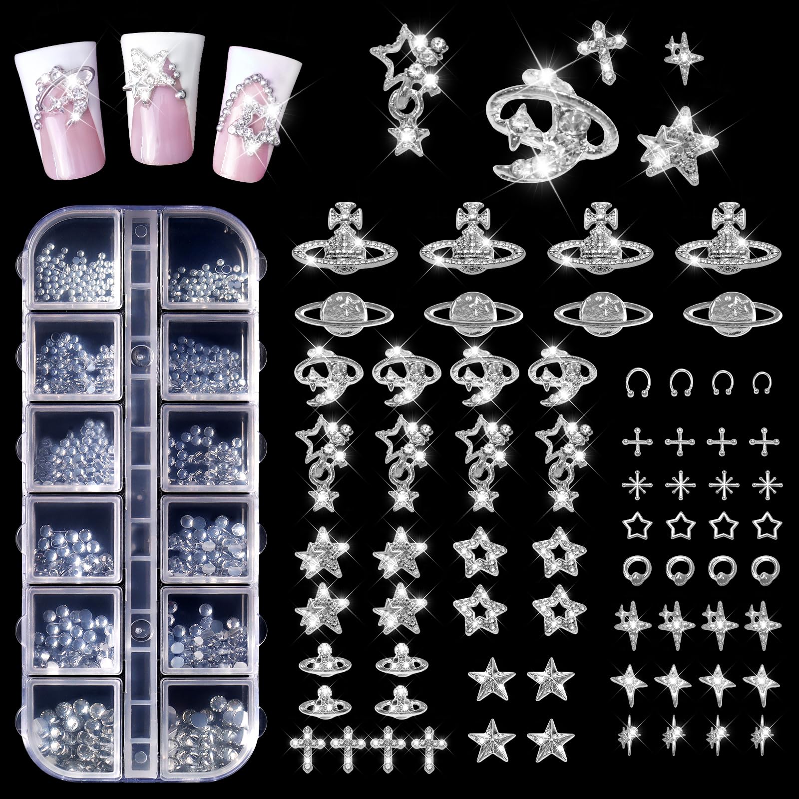 Allstarry adorno plateado cruz para uñas, ideal para looks góticos.