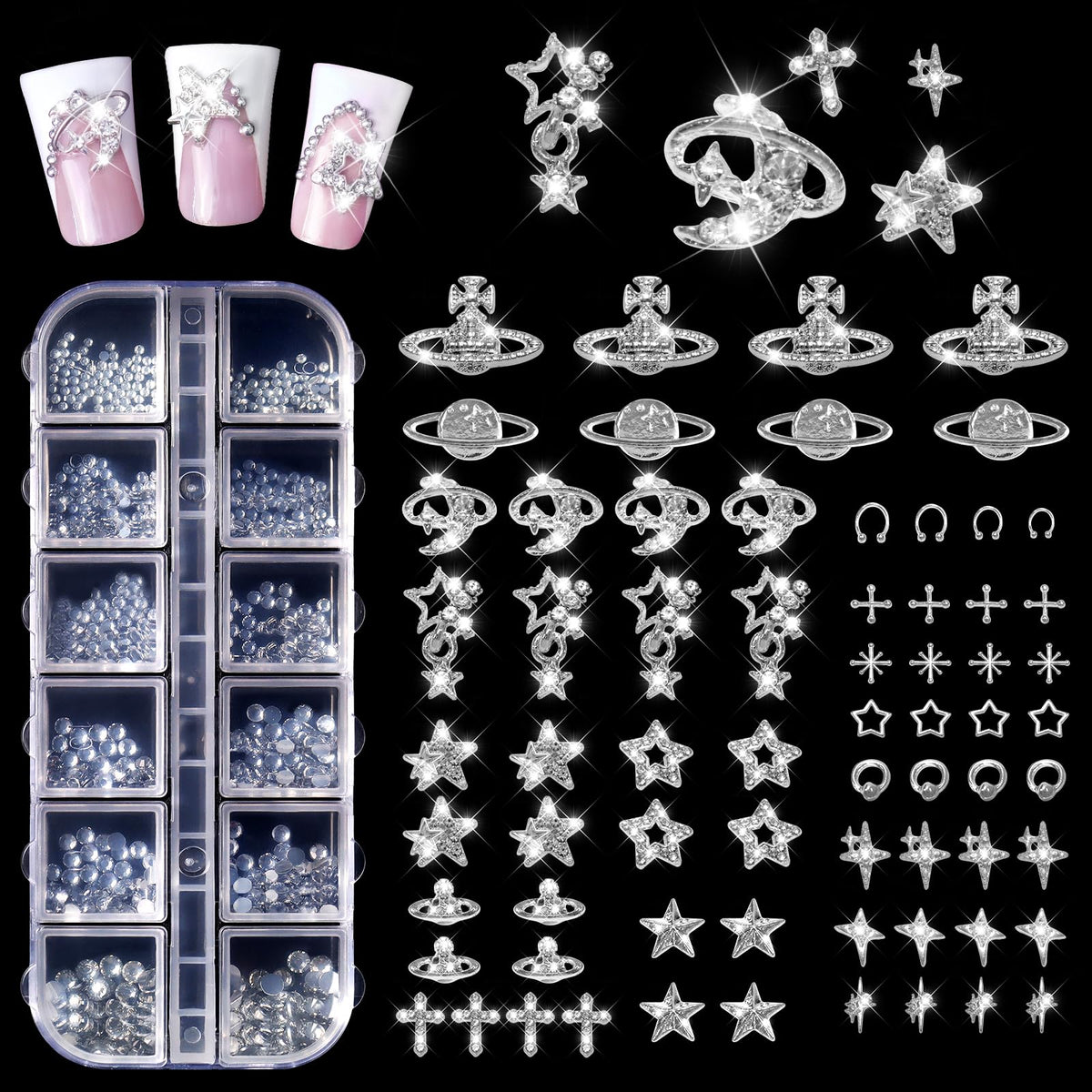 Allstarry adorno plateado cruz para uñas, ideal para looks góticos.