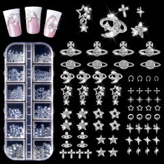 Allstarry adorno plateado cruz para uñas, ideal para looks góticos.