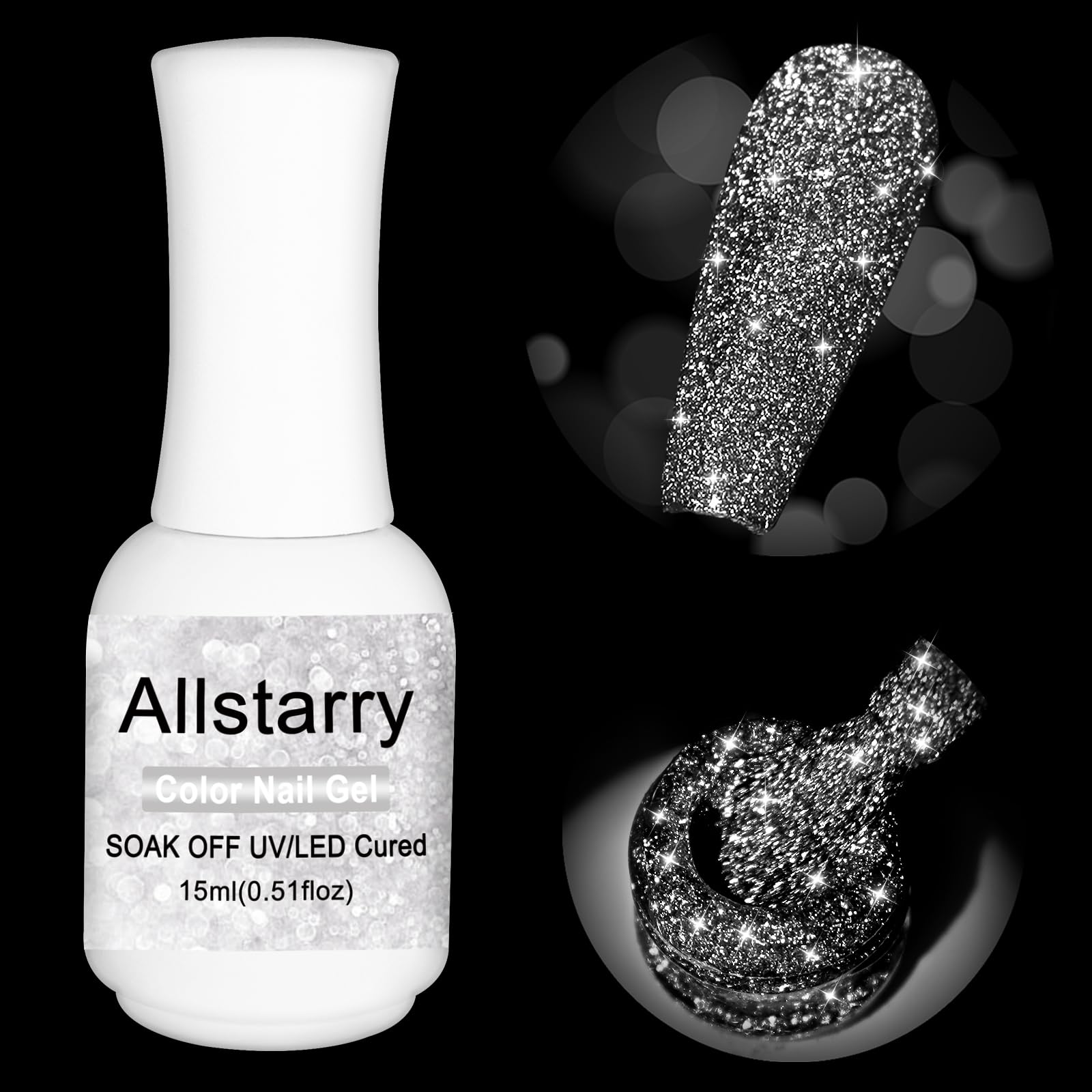 Gel de uñas Allstarry con brillo diamante reflectante para acabado deslumbrante.