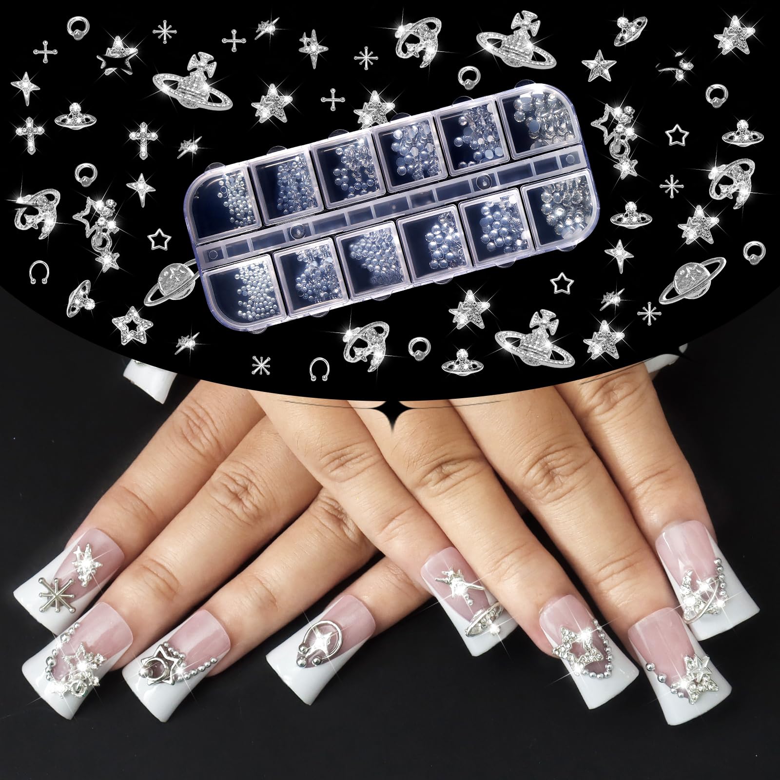 Allstarry diseños destellos plateados para uñas, versátil y festivo.