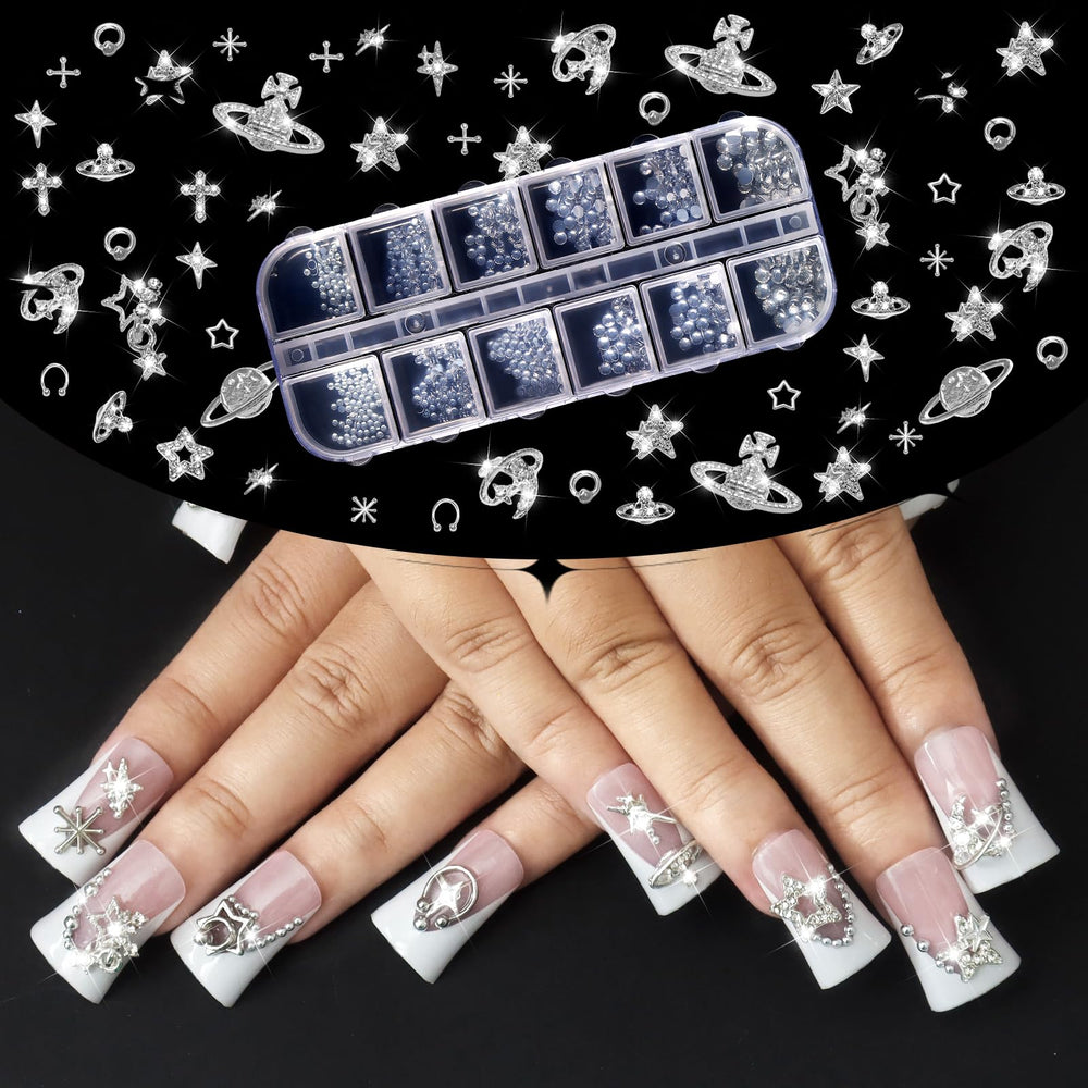 Allstarry diseños destellos plateados para uñas, versátil y festivo.